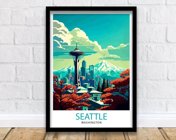 Seattle Travel Poster, Seattle Washington Home Decor