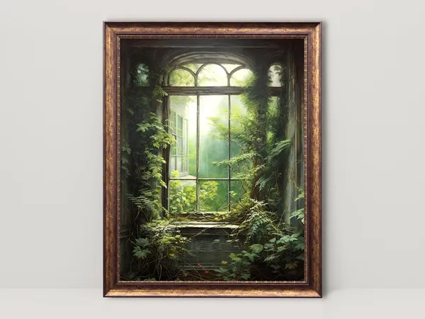 Overgrown Window Botanical, Vintage Dark Academia Art Print