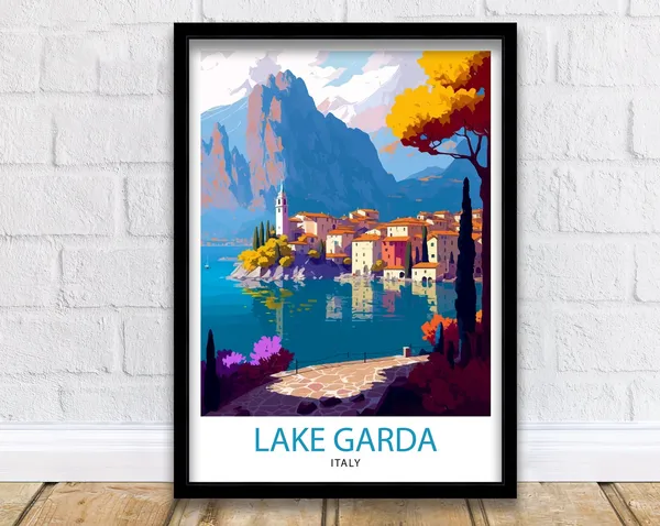 Lake Garda Italy Travel Poster, Home Decor Illustration