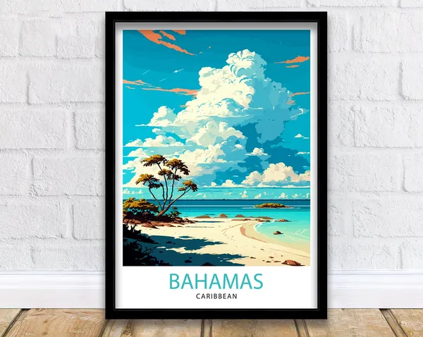 Bahamas Travel Poster, Island Illustration