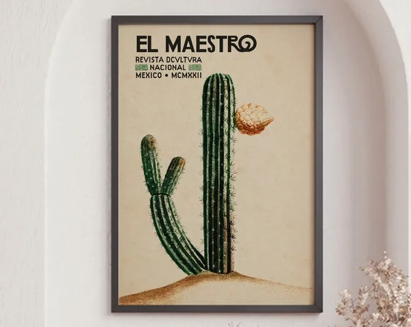 Mexican Vintage Blooming Cactus Art Print