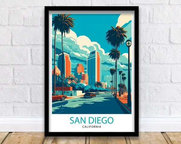 San Diego Travel Poster, California Wall Decor
