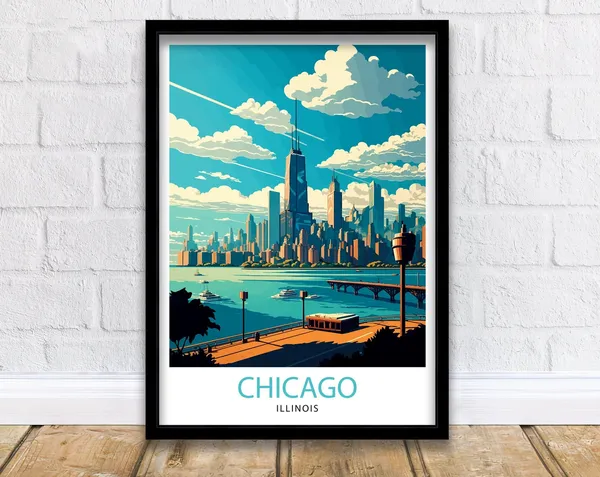 Chicago Skyline Travel Poster, Illinois Cityscape