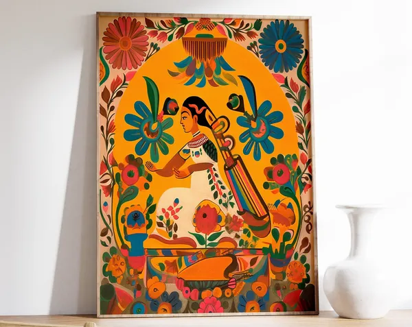 Colourful Mexican Art Print, Vintage Floral Decor