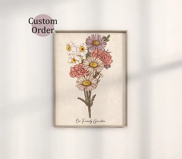 Family Birth Flower Bouquet Personalized Art Print