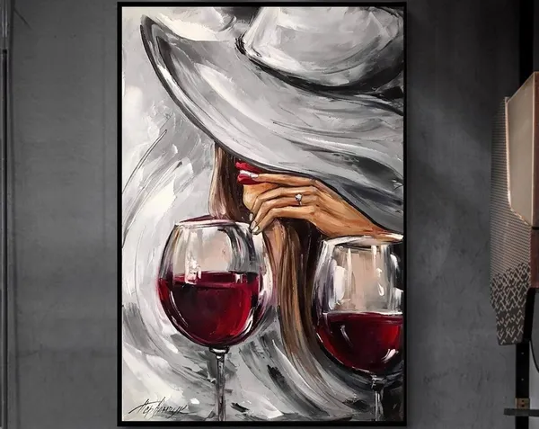 Wine Glasses and Mysterious Woman Wall Art Print