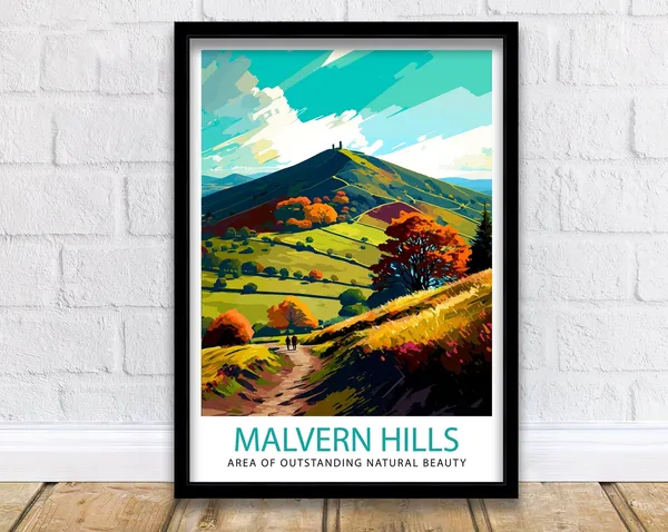 Malvern Hills Travel Poster, British Landscape Art