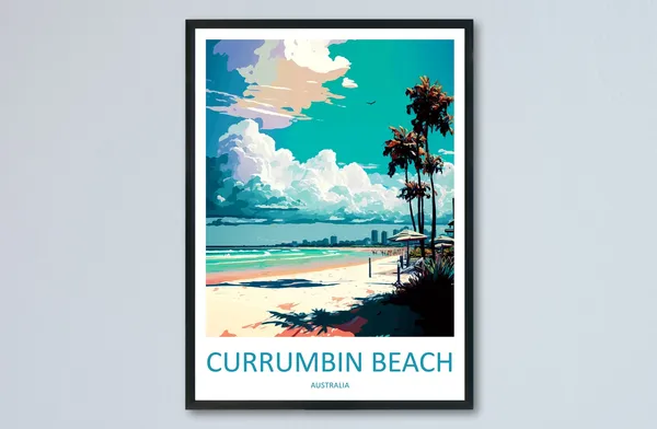Currumbin Beach Travel Poster, Australia Wall Art