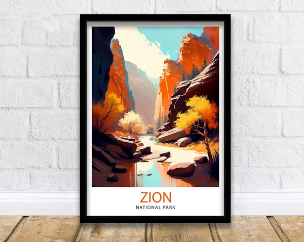 Zion National Park Travel Poster, Utah Canyon