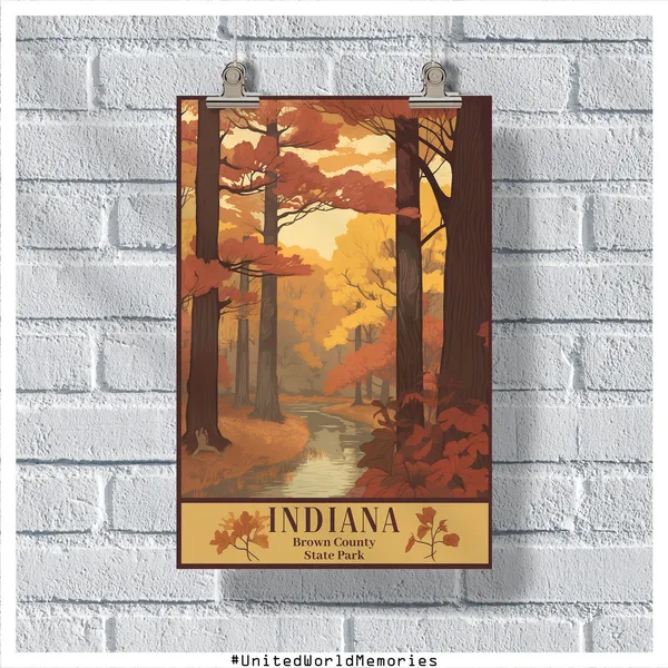 Indiana Travel Poster, Vintage Brown County State Park