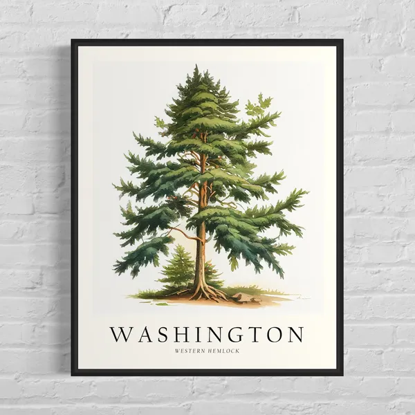 Washington State Tree Art Print, Western Hemlock Symbol
