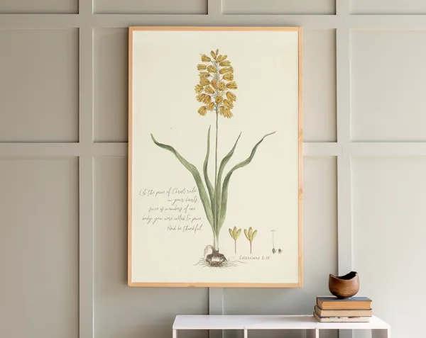 Vintage Botanical Scripture Art Print, Colossians 3:15