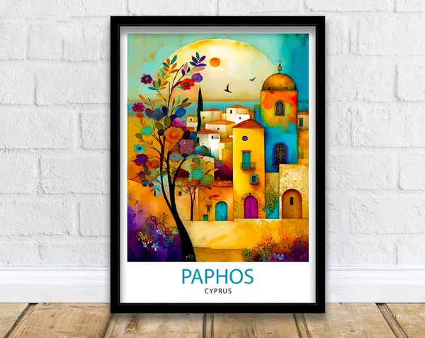 Paphos Cyprus Travel Poster, Europe Wall Art