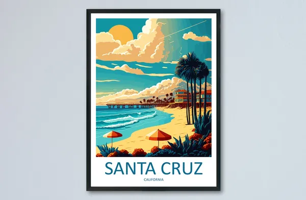 Santa Cruz Travel Poster, California Wall Art