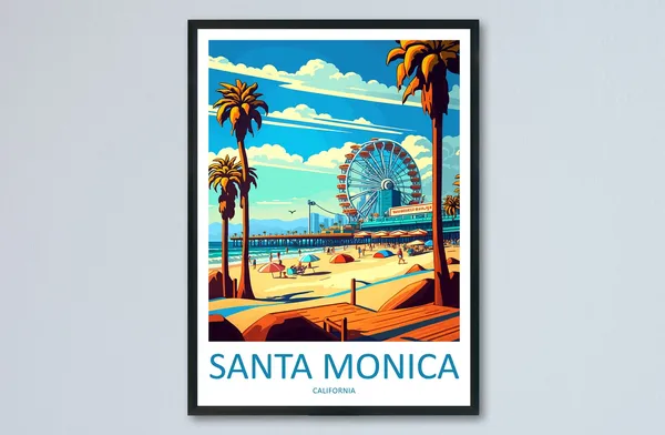 Santa Monica Travel Poster, California Wall Decor