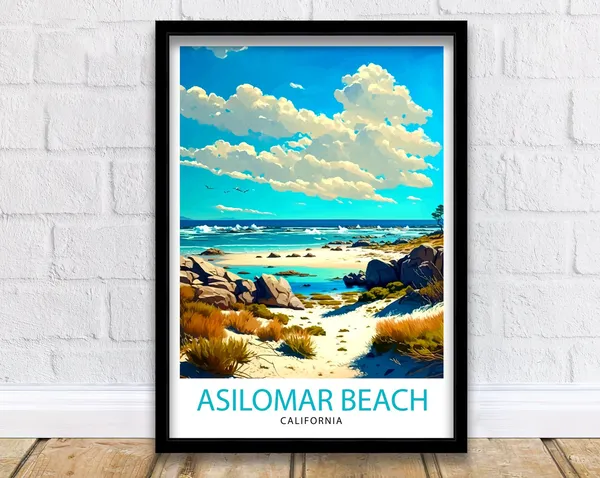Asilomar Beach California Travel Poster, Asilomar