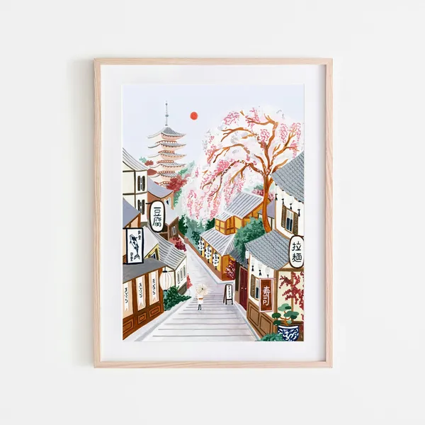 Kyoto Japan Travel Poster, Asia Wall Art Print