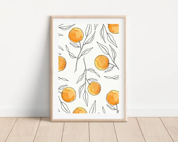 Orange Citrus Line Art Print, Modern Kitchen Decor