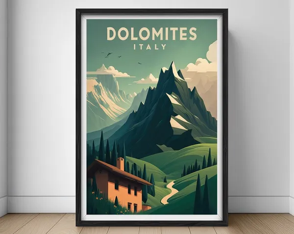 Dolomites Italy Travel Poster, Watercolor Decor