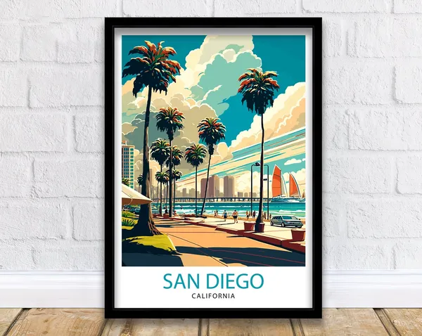 San Diego California Travel Poster, Wall Decor