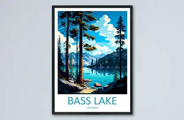 Bass Lake Travel Poster, California Wall Art Print