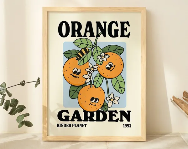 Orange Garden Retro Floral Art Print