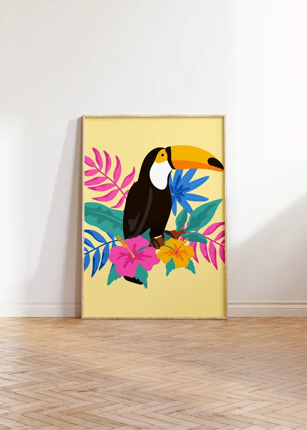Floral Toucan Art Print, Tropical Modern Decor