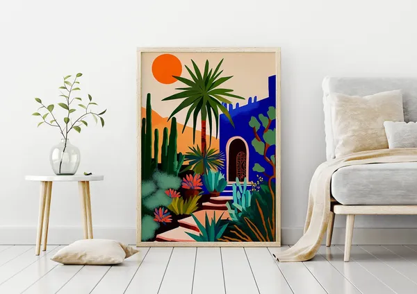 Jardin Majorelle Garden Illustration, Marrakesh Travel Poster