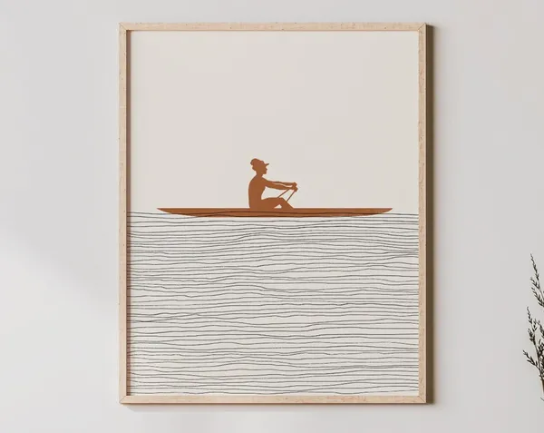Boho Rowing Art Print, Minimalist Rower Girl