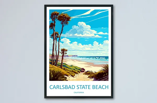 Carlsbad State Beach Travel Poster, California Coast