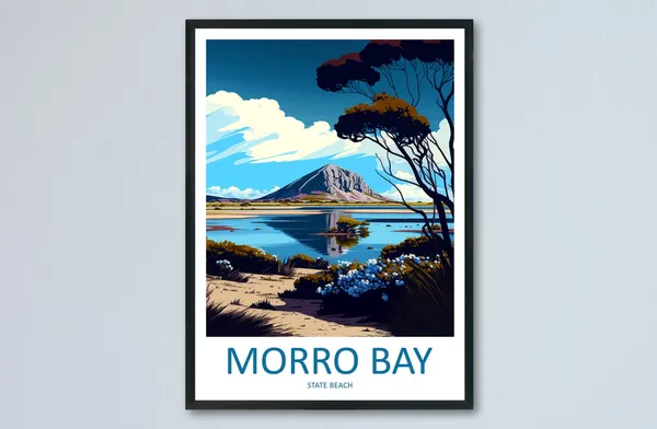 Morro Bay State Beach Travel Poster, California Coast