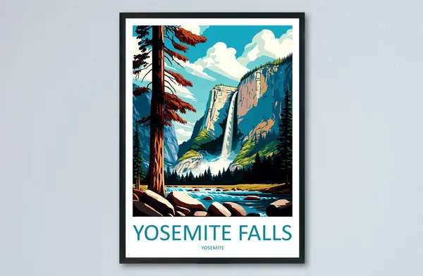 Yosemite Falls Travel Poster, California Landscape