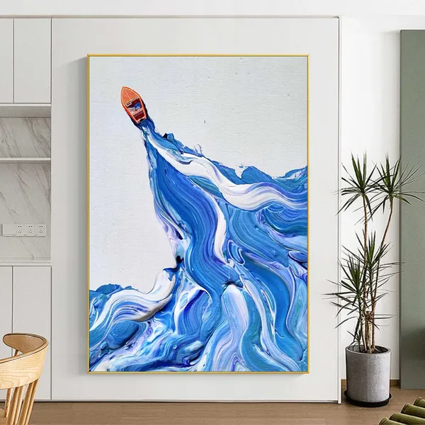 Abstract Boat Painting, Beach Ocean Wave Art Print