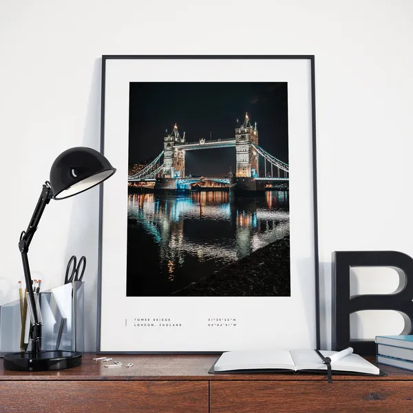 London Tower Bridge Coordinates Travel Poster