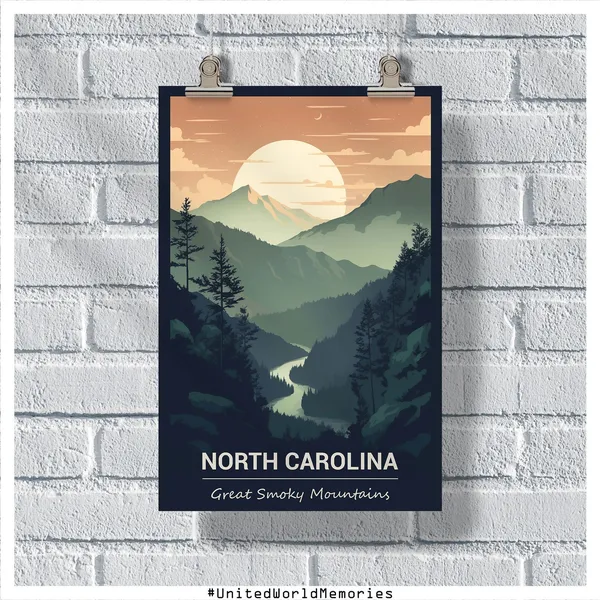 North Carolina Travel Poster, Great Smoky Mountains Vintage