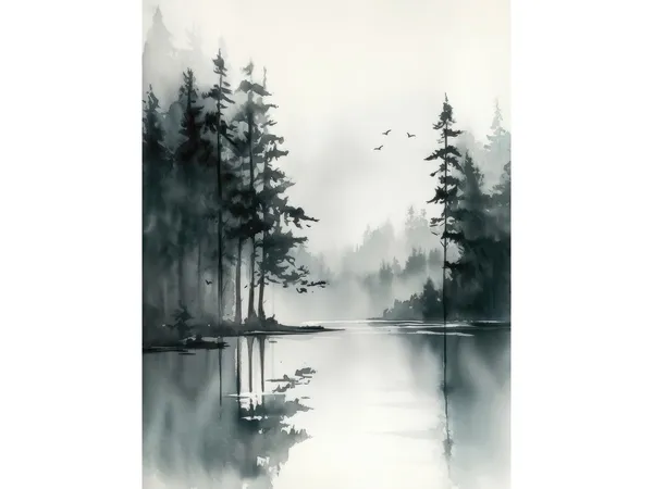 Pacific Northwest Watercolor Oregon Misty Waters Art Print