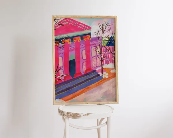 Pink Business School Building Art Print