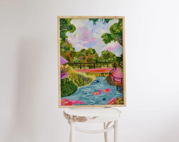 Bali River Gouache Painting, Canggu Indonesia Art Print