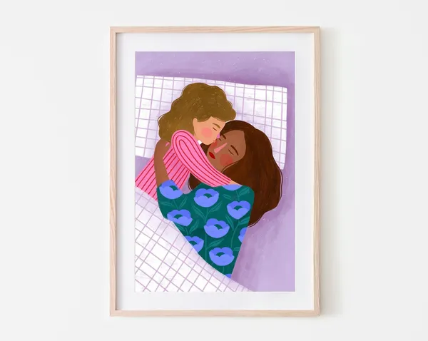 Warm Cuddles Motherhood Art Print, Mama Daughter