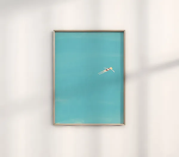 Blonde Girl Floating In Pool, Beach Art Print