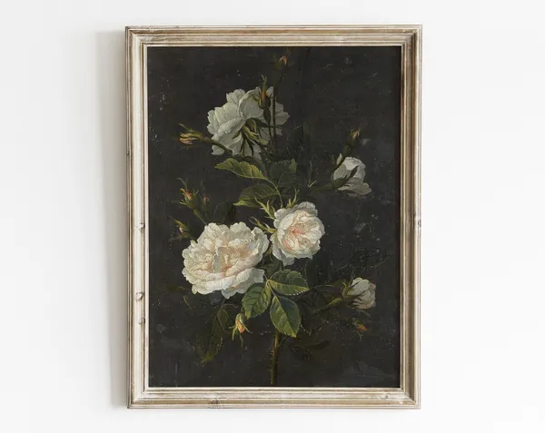 Antique Roses Still Life, Oil Painting Art Print