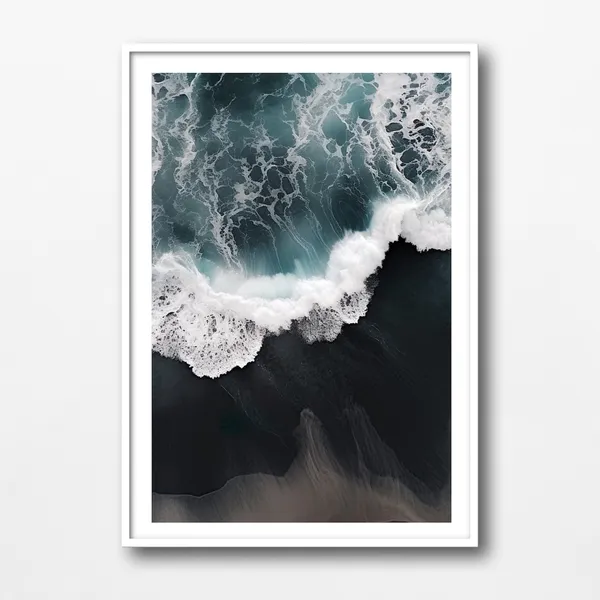 Black Sand Beach Aerial View Ocean Travel Poster