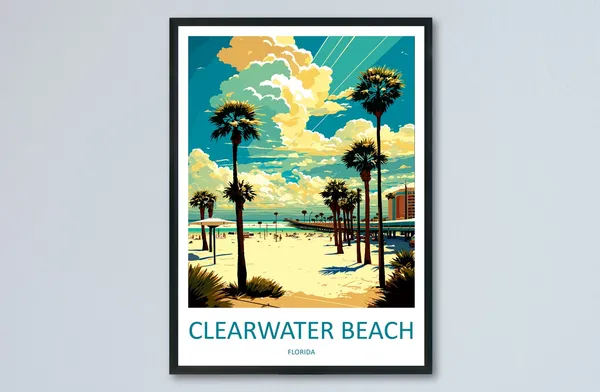 Clearwater Beach Travel Poster, Florida Coastal Decor