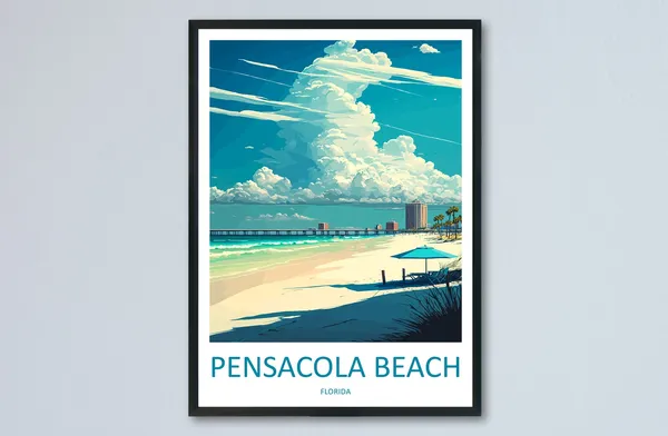 Pensacola Beach Travel Poster, Florida Wall Decor