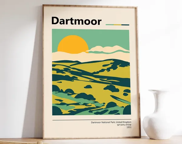 Dartmoor National Park Travel Poster, UK Nature Print