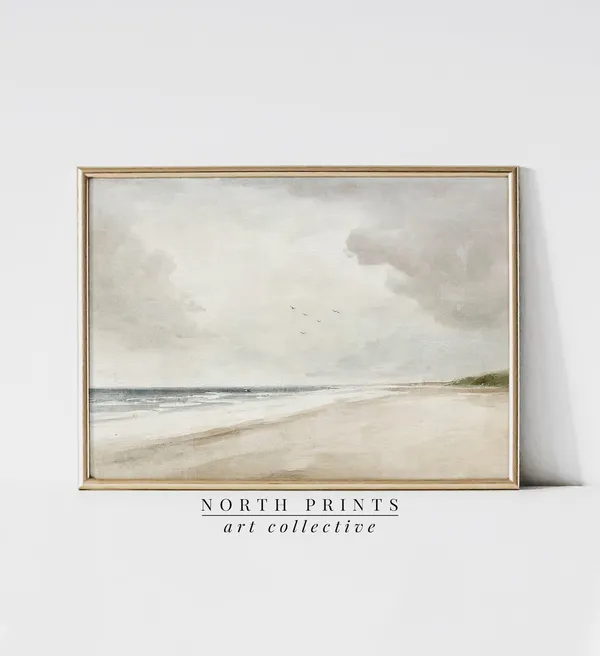 Muted Coastal Beach Neutral Painting Art Print