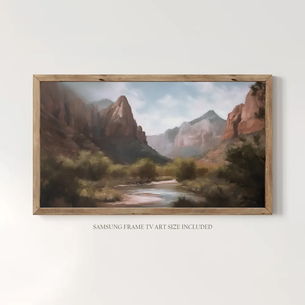 Zion National Park Vintage Oil Painting, Utah Travel Poster - Image 3