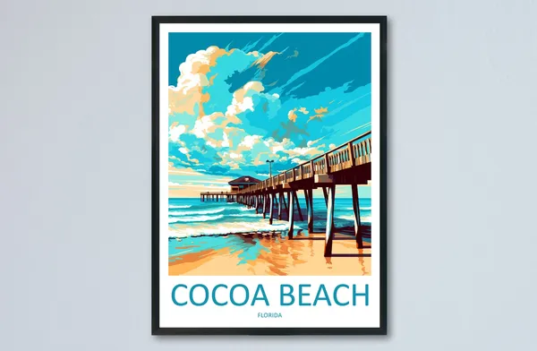 Cocoa Beach Travel Poster, Florida Coastal Destination