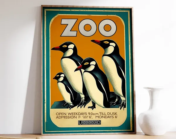 Vintage London Zoo Poster, Penguin Travel Poster