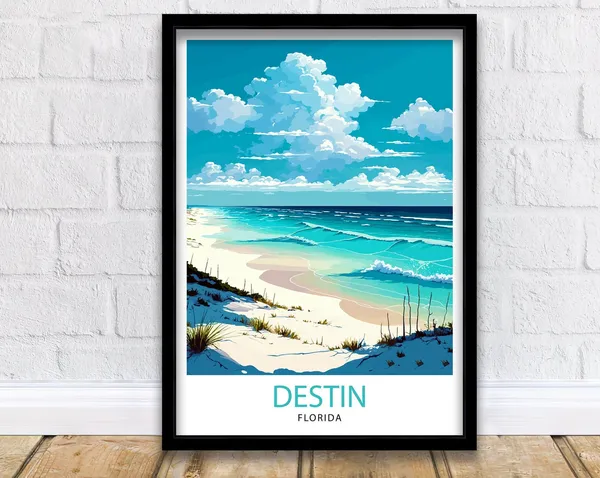 Destin Beach Florida Travel Poster, Coastal Decor